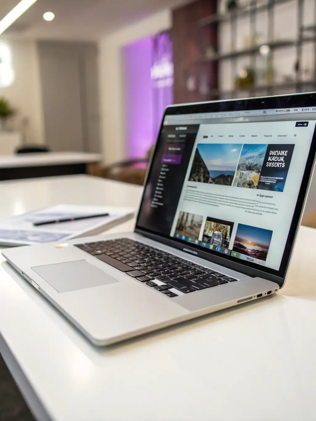 A professional photograph of a clean, modern website design on a laptop screen, showcasing a user-friendly interface and clear navigation, representing Everest Websites & Design's commitment to effective design.